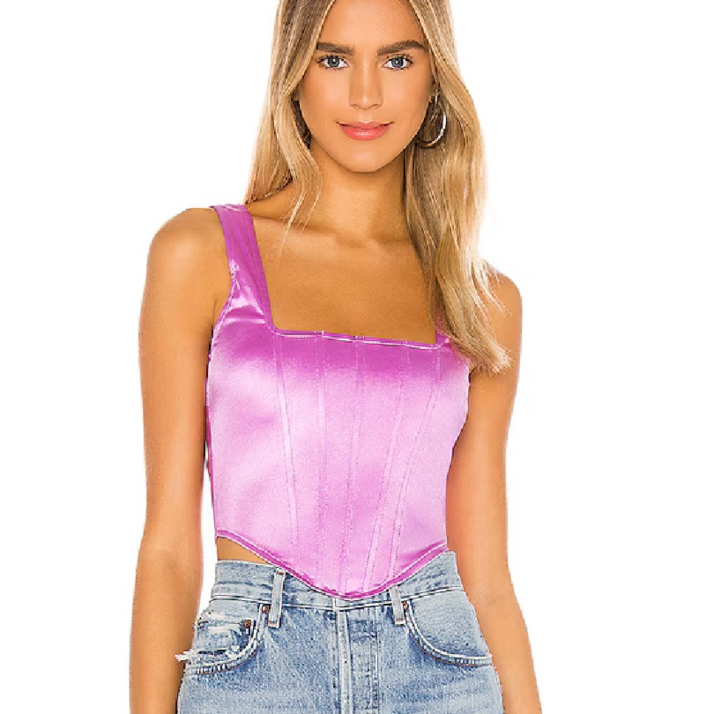 superdown Satin Corset Crop Top in Lavender Pink